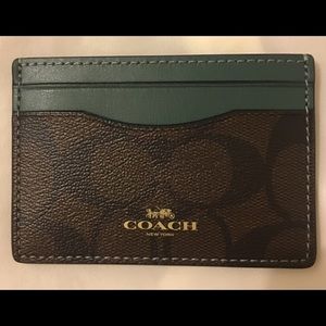 Coach brown dark turquoise five slot card case